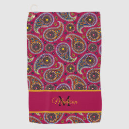 Cute Classic Paisley Red Yellow Monogram Golfhanddoek