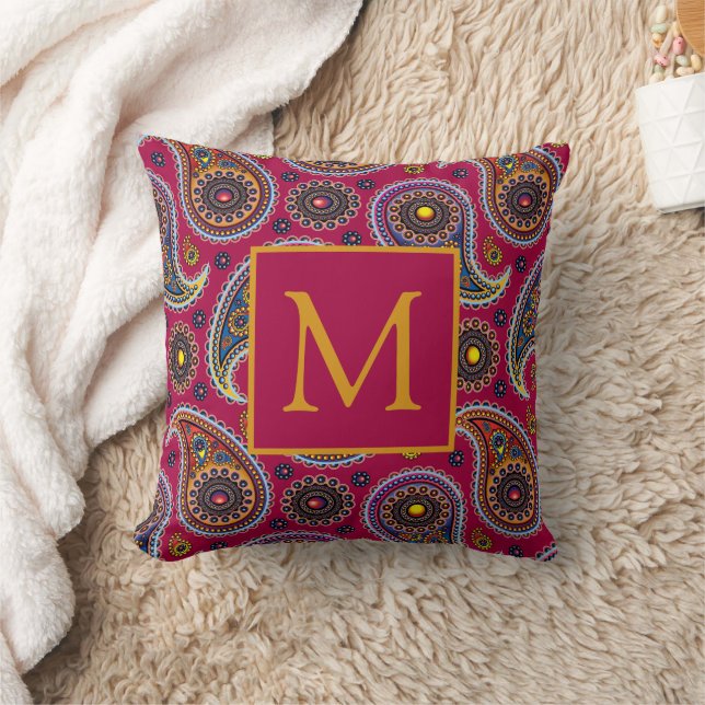 Cute Classic Paisley Red Yellow Monogram Kussen (Deken)