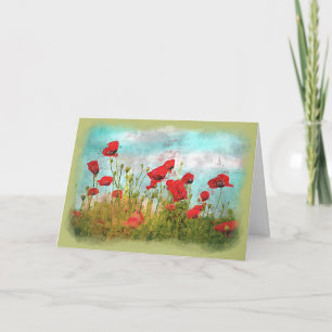 Cute Classic Poppy Flowers Meadow Field Waterverf Kaart
