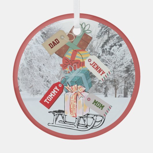 Cute Classic  Red White Kerstmis Sled Snow Glas Ornament (Voorkant)