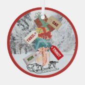 Cute Classic  Red White Kerstmis Sled Snow Glas Ornament (Achterkant)
