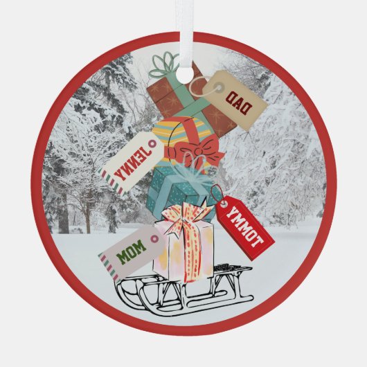 Cute Classic Red White Kerstmis Sled Snow Glas Ornament (Achterkant)