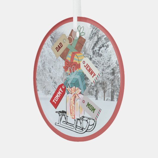 Cute Classic  Red White Kerstmis Sled Snow Glas Ornament (Voorkant links)