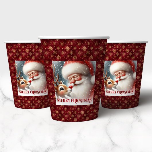 Cute Classic Santa Rudolph Funny Holiday Party Cup Papieren Bekers