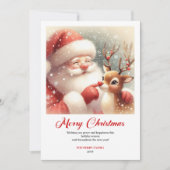 Cute Classic Santa With Rudolph Holiday Greeting Feestdagenkaart (Voorkant)