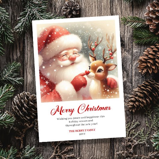 Cute Classic Santa With Rudolph Holiday Greeting Feestdagenkaart