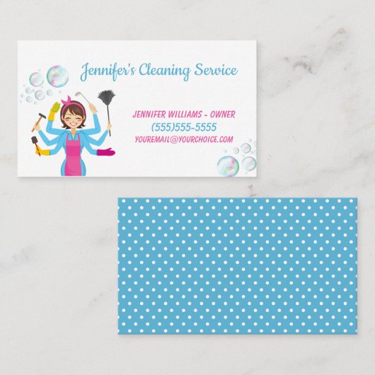Cute Cleaning Maid Housekeeping Service Visitekaartje (Voorkant / Achterkant)