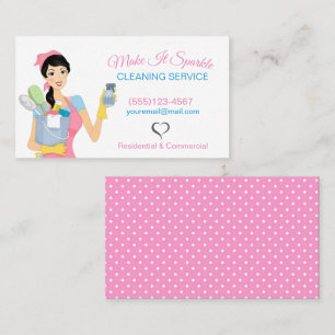 Cute Cleaning Maid Pink Dot Visitekaartje