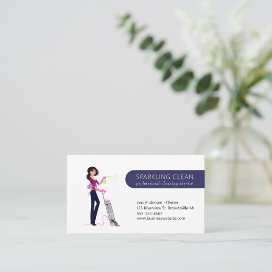 Cute Cleaning Maid Vacuum House Clean Service Visitekaartje (Staand voorkant)