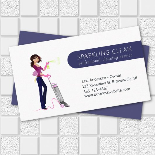 Cute Cleaning Maid Vacuum House Clean Service Visitekaartje