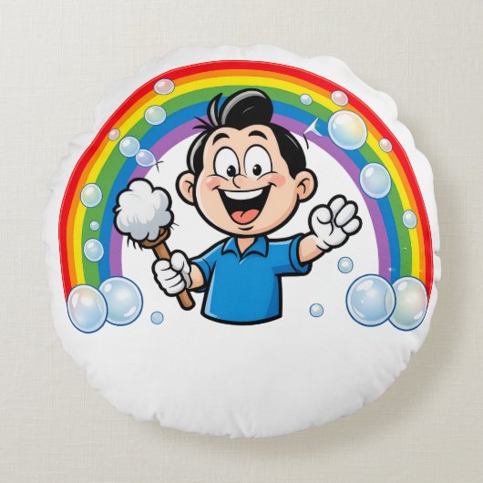 Cute Cleaning Mascot Rainbow Cartoon Design Art Rond Kussen (Voorkant)