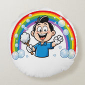 Cute Cleaning Mascot Rainbow Cartoon Design Art Rond Kussen (Achterkant)