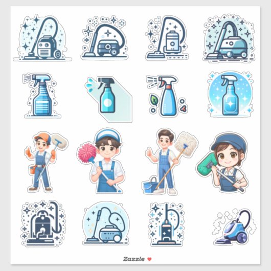 Cute Cleaning Service Icons & Characters - Vector Sticker (Vel)