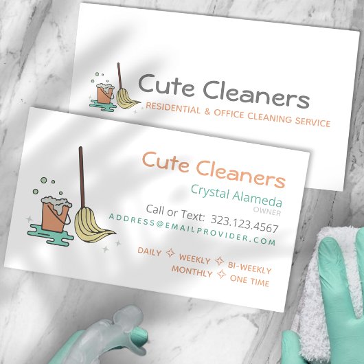 Cute Cleaning Service Mop + Bucket Visitekaartjes
