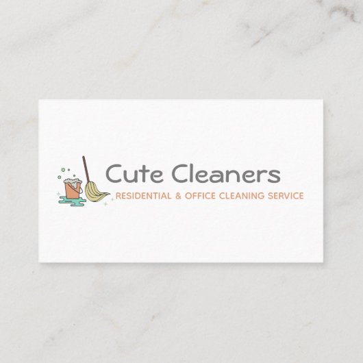 Cute Cleaning Service Mop + Bucket Visitekaartjes (Achterkant)