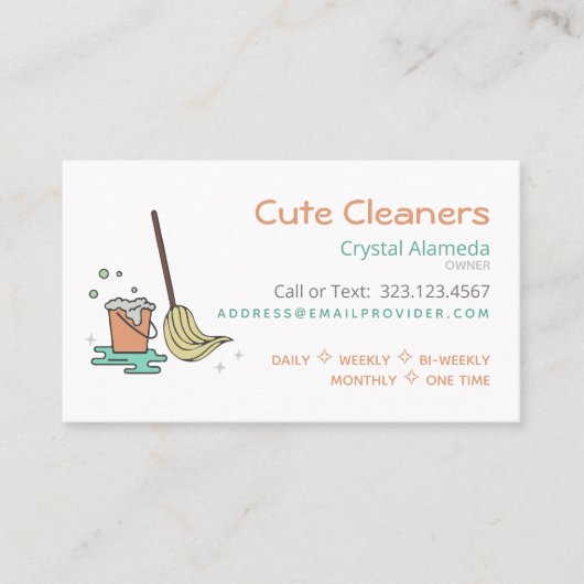 Cute Cleaning Service Mop + Bucket Visitekaartjes (Voorkant)