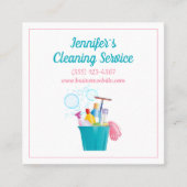 Cute Cleaning Service Supplies Bucket Vierkante Visitekaartje (Voorkant)