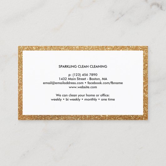 Cute Cleaning Supplies Faux Gold Glitter Cleaner Visitekaartje (Achterkant)