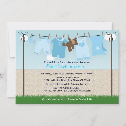 Cute Clothesline Baby Boy Modern Baby shower Kaart (Voorkant)