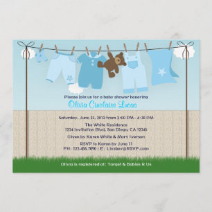 Cute Clothesline Baby Boy Modern Baby shower Kaart
