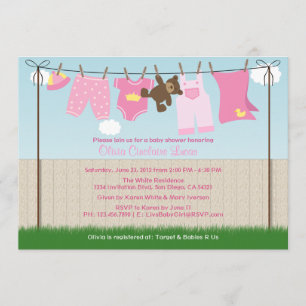 Cute Clothesline Baby Girl Modern Baby shower Kaart