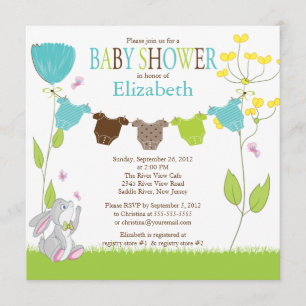 Cute Clothesline Boy Baby Shower Invitations Kaart