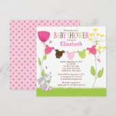 Cute Clothesline Girl Baby Shower Invitations Kaart (Voorkant / Achterkant)
