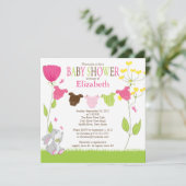 Cute Clothesline Girl Baby Shower Invitations Kaart (Staand voorkant)
