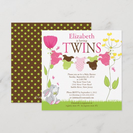 Cute Clothesline Multiple Baby Shower Invitations Kaart (Voorkant / Achterkant)
