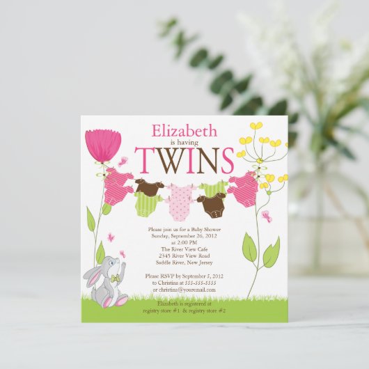 Cute Clothesline Multiple Baby Shower Invitations Kaart (Staand voorkant)