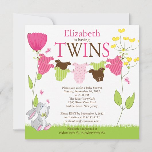 Cute Clothesline Multiple Baby Shower Invitations Kaart (Voorkant)
