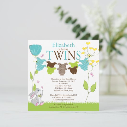 Cute Clothesline Multiple Baby Shower Invitations Kaart (Staand voorkant)