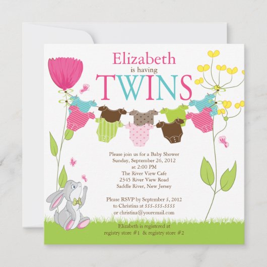 Cute Clothesline Multiple Baby Shower Invitations Kaart (Voorkant)