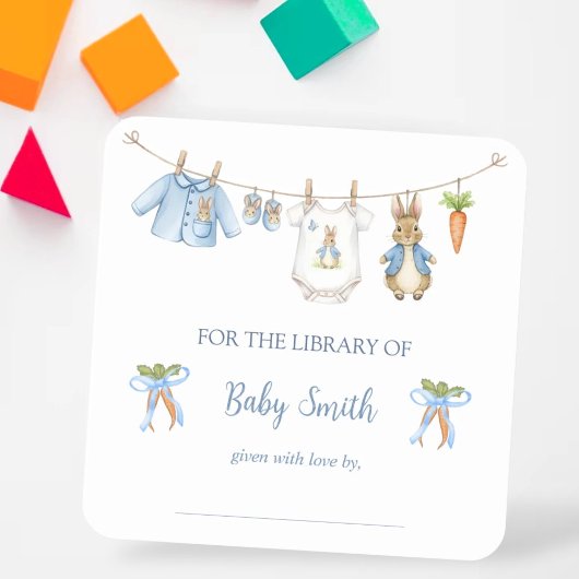 Cute Clothesline Peter the Rabbit Book Plate Vierkante Sticker