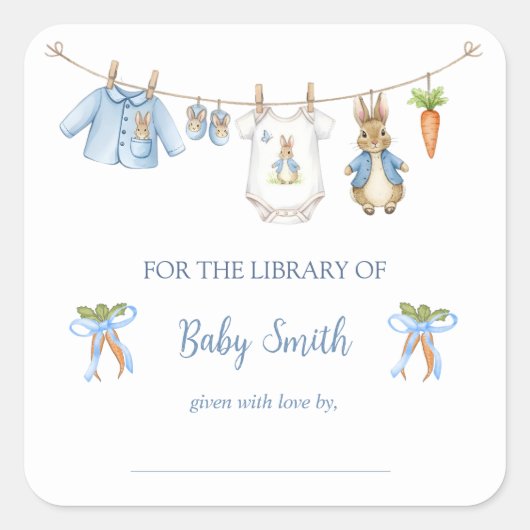 Cute Clothesline Peter the Rabbit Book Plate Vierkante Sticker (Voorkant)