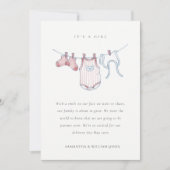 Cute Clothesline Pink Blush Girl Baby Aankondiging (Voorkant)