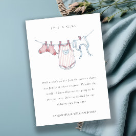 Cute Clothesline Pink Blush Girl Baby Aankondiging