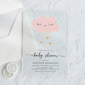 Cute Cloud and Hearts Pink and Gold Baby shower Acryl Uitnodigingen