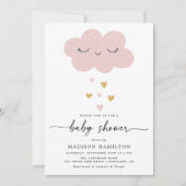 Cute Cloud and Hearts Pink and Gold Baby shower Kaart (Voorkant)