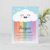 Cute Cloud and Rainbow Birthday Party Kaart (Staand voorkant)