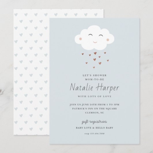 Cute Cloud Baby Shower-uitnodiging Kaart (Voorkant / Achterkant)
