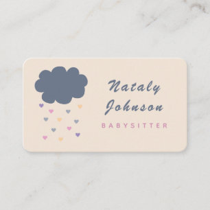 Cute Cloud & Colorful Hearts Babysitter Minimalist Visitekaartje
