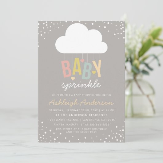 Cute Cloud & Confetti Baby Sprinkle Uitnodiging (Staand voorkant)