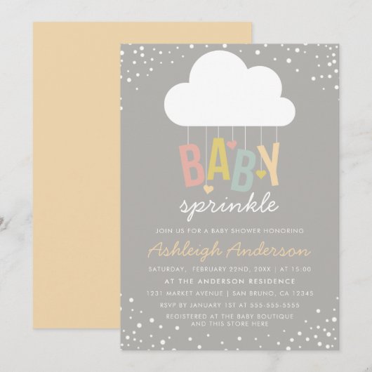Cute Cloud & Confetti Baby Sprinkle Uitnodiging (Voorkant / Achterkant)