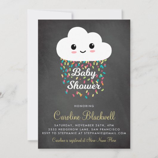 Cute Cloud & Confetti | ChalkboardBaby shower Kaart (Voorkant)