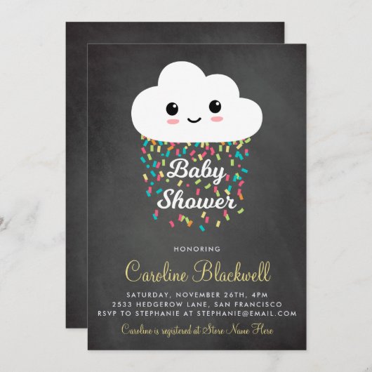 Cute Cloud & Confetti | ChalkboardBaby shower Kaart (Voorkant / Achterkant)