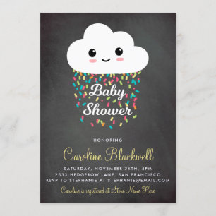 Cute Cloud & Confetti ChalkboardBaby shower Kaart