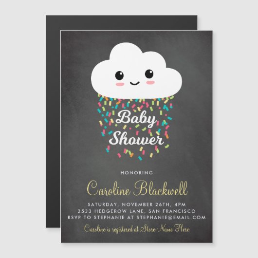 Cute Cloud & Confetti | ChalkboardBaby shower Magnetische Uitnodiging (Voorkant / Achterkant)