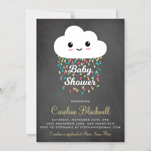 Cute Cloud & Confetti | ChalkboardBaby shower Magnetische Uitnodiging (Voorkant)