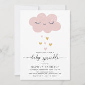 Cute Cloud en Harten Roze en Gouden Baby Sprinkle Kaart (Voorkant)